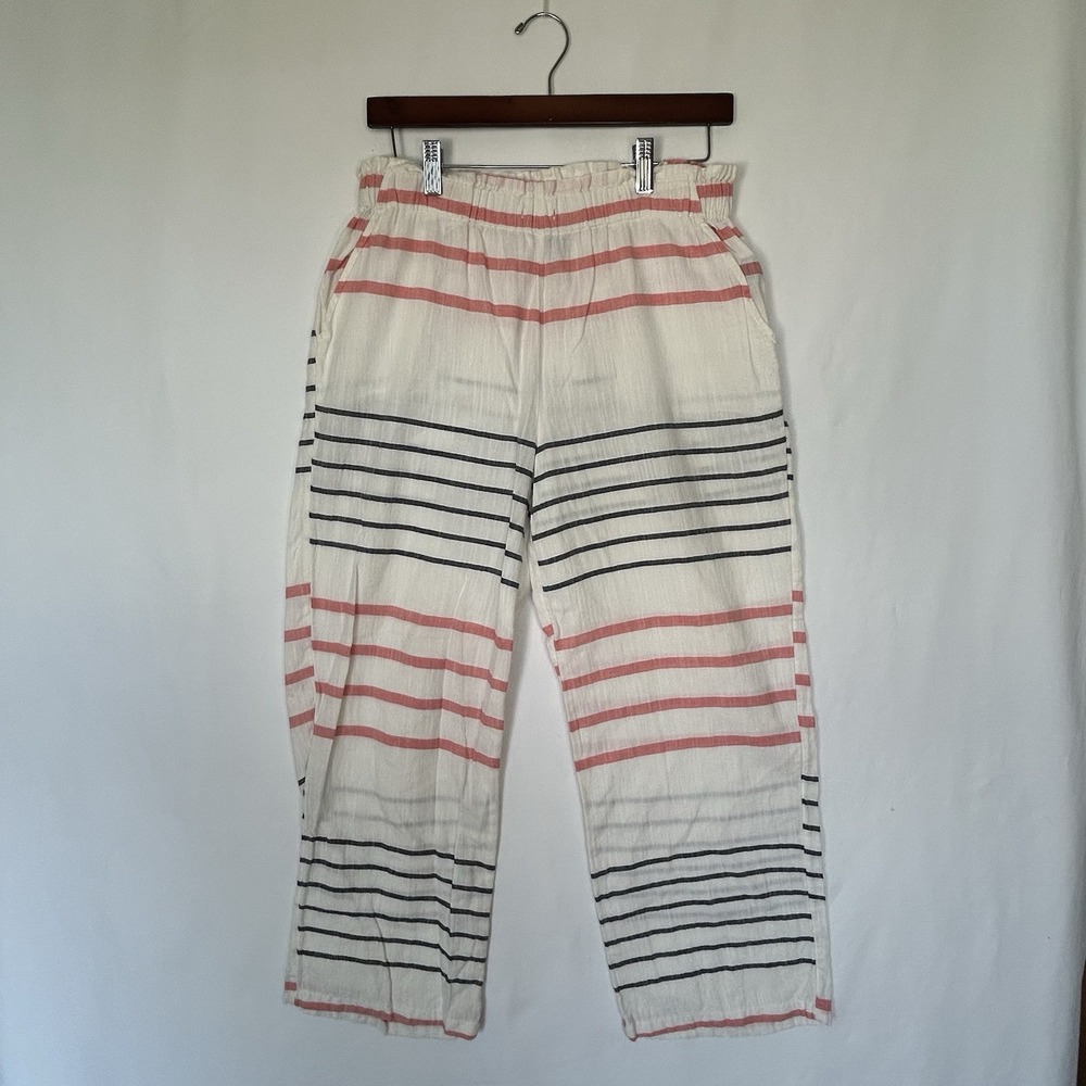Aerie Women's Cotton Pants Horizontal Salmon Gray Striped Lounge Size Small